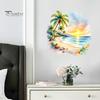 Adesivo per Vetro Autoadesivo Tramonto Palma Costa Marina Decorazione Murale, Adesivo Paesaggio Spiaggia Estiva Acquerello, Decalcomania Rotonda Arte Cocco Tropicale