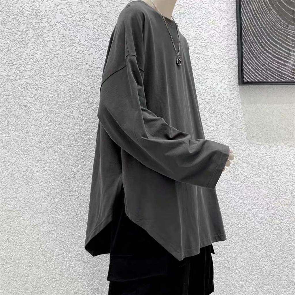 Spring Autumn Oversized T-shirt Men Harajuku Solid Irregular T Shirt Men's Pullover Tees Long Sleeve Y2k Tops Hip Hop Streetwear