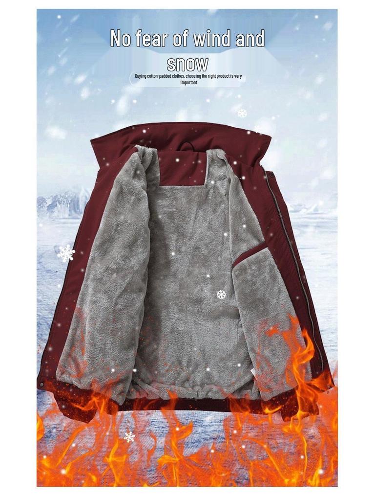 Nowa Męska Unisex Amerykański Styl Kurtka Casual z Klapami i Trzema Paskami z Pluszowym Podszyciem