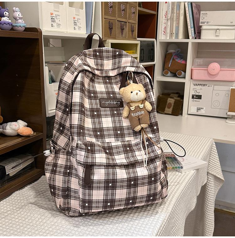 Schoolbag Sweet Tone Soft Mist Texture Plaid Low Saturation Backpack College Style Junior High School Girls Light Backpack