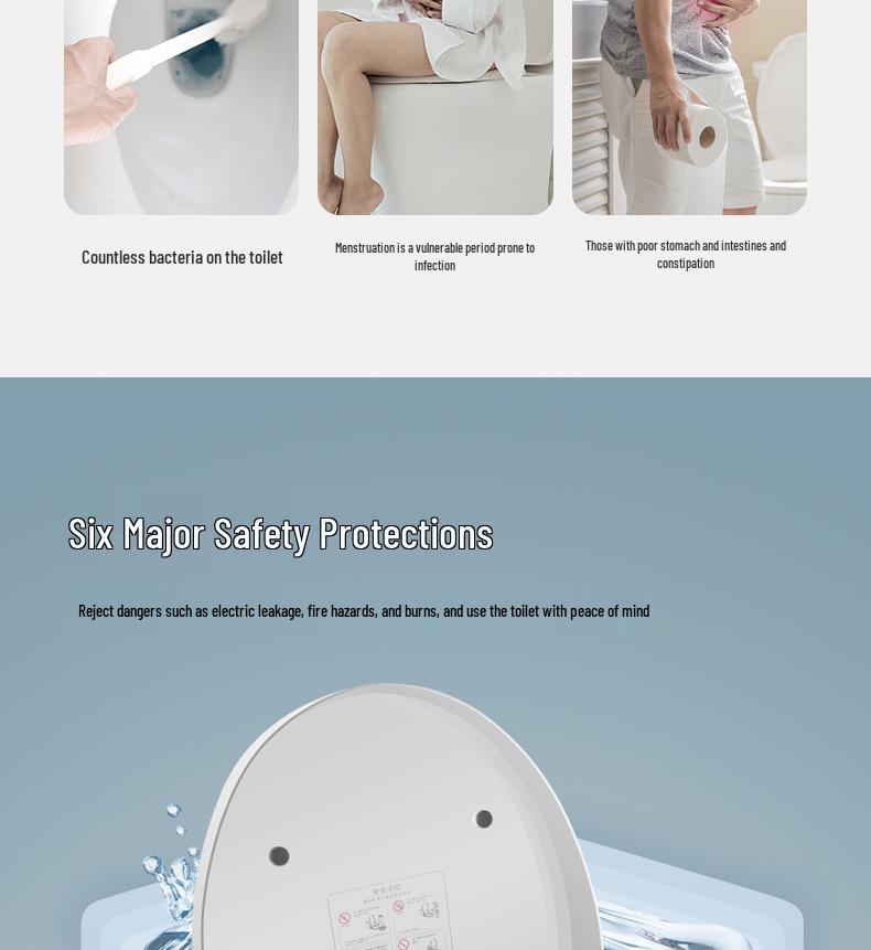 Waterproof Multi-Functional Smart Toilet Seat for Europe, America, Japan, Korea, Hotels & Homes