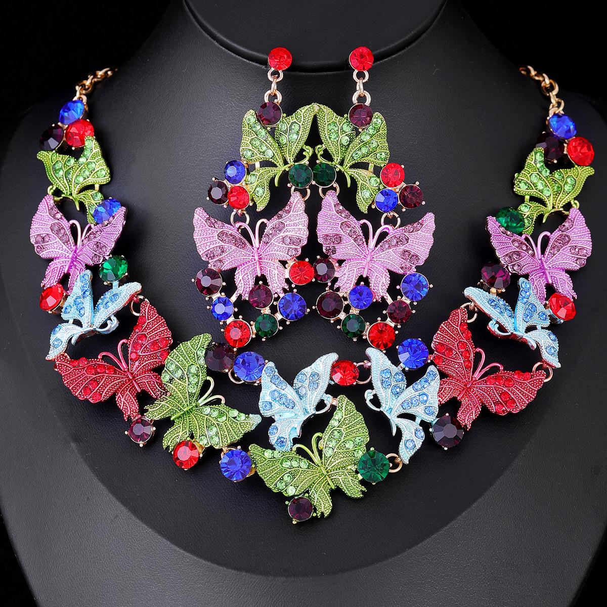 

Европейский преувеличенный бабочка картина маслом горный хрусталь ожерелье серьги комплект подарок на день святого валентина