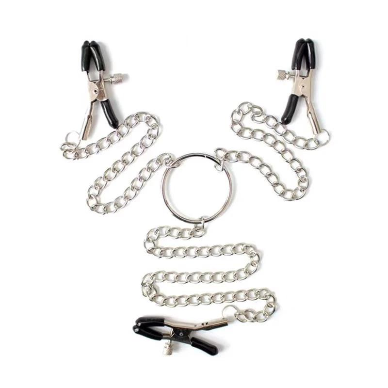 Adjustable Y-shaped Nipple Clitoris Nipple Clamp with Stainless Steel Metal Chain BDSM Flirting Breast-fed Sex Toy Stainless