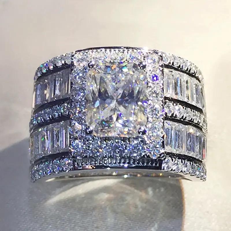 

Huitan Newly Gorgeous Women Rings Full Geometric Cubic Zirconia Wide Band Wedding Engagement Rings Luxury Silver Color 10