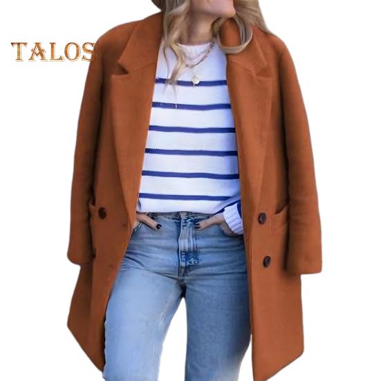 

Женское зимнее пальто, двубортное, с отложным воротником, длинными рукавами, на пуговицах, кардиган, большие размеры, шерстяное пальто средней длины для активного отдыха M оранжевый