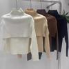 Core-spun Yarn Washing Water, French Temperament Shawl Sweater Two-piece Set, Women's Turtleneck Stacked Cape U-neck Shirt Set