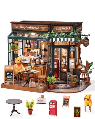 Kit casa in miniatura Rolife Casa delle bambole fai da te LED 3D Puzzle Kit fatto a mano Casa delle bambole Assemblaggio Puzzle in legno Istruzioni illustrate incluse Ingresso