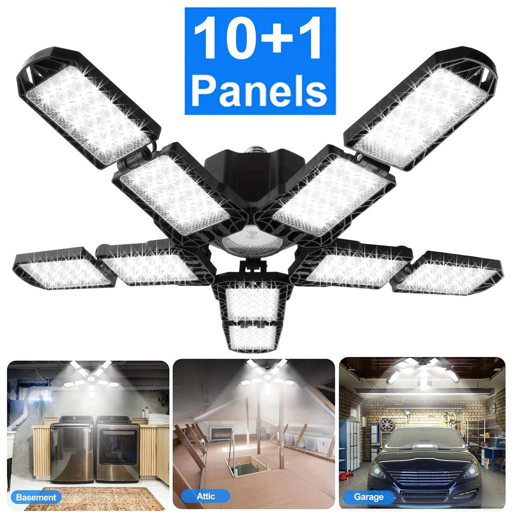 LED Garage Light with 5/8/10 Adjustable Panels Super Bright E27/E26 Ceiling Lighting Work Light for Basement Workshop Warehouse