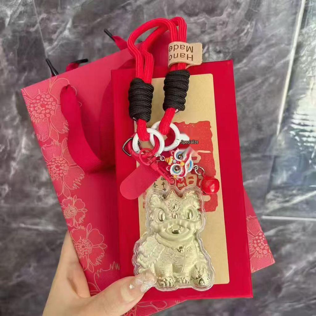 999 Fine Gold Lucky Lion Pendant & Keyring Charm: New Year Handbag and Mobile Accessory for Wealth