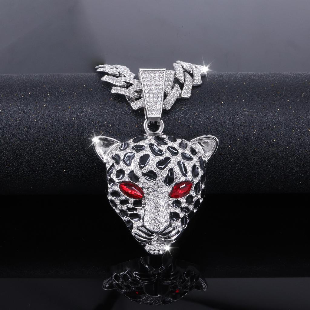 European American Exaggerated Domineering Rhinestone Leopard Head Pendant, HIPHOP Punk Trendsetter Cool Hip Hop Cuban Chain Jewelry