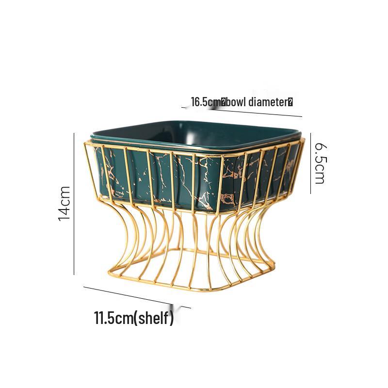 Qianxing Marble Gold Pattern Ceramic Square Serving Bowl with Stand