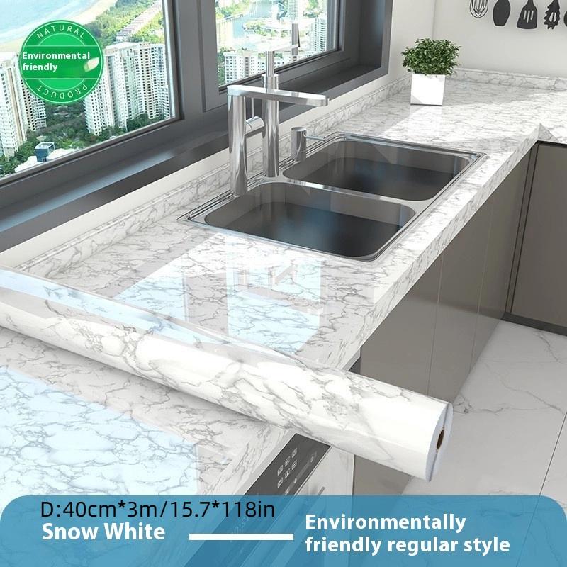 Film auto-adhésif en marbre pour cuisine, poêle à Film résistant à l'huile, étanche à l'humidité, autocollant de carrelage de rénovation d'armoire de comptoir