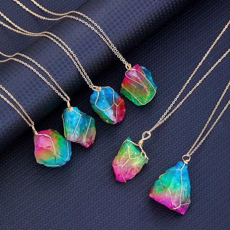 

Natural Irregular Crystal Pendant Necklace with Hand-Wound Wire