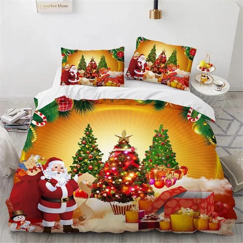 Cartoon Christmas Santa Claus Bedding Set Boys Girls Twin Queen Size Duvet Cover Pillowcase Bed Kids Adult Home Textileextile