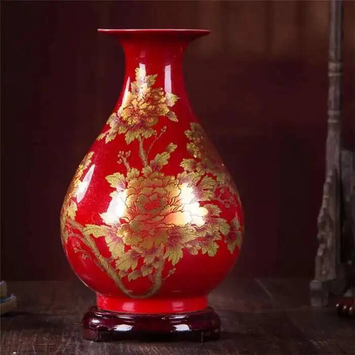 Neue chinesische Stilvase Jingdezhen Gelbe Kristallglasur Blumenvase Heimdekoration Handgefertigt Glänzend Famille Rose Vasen