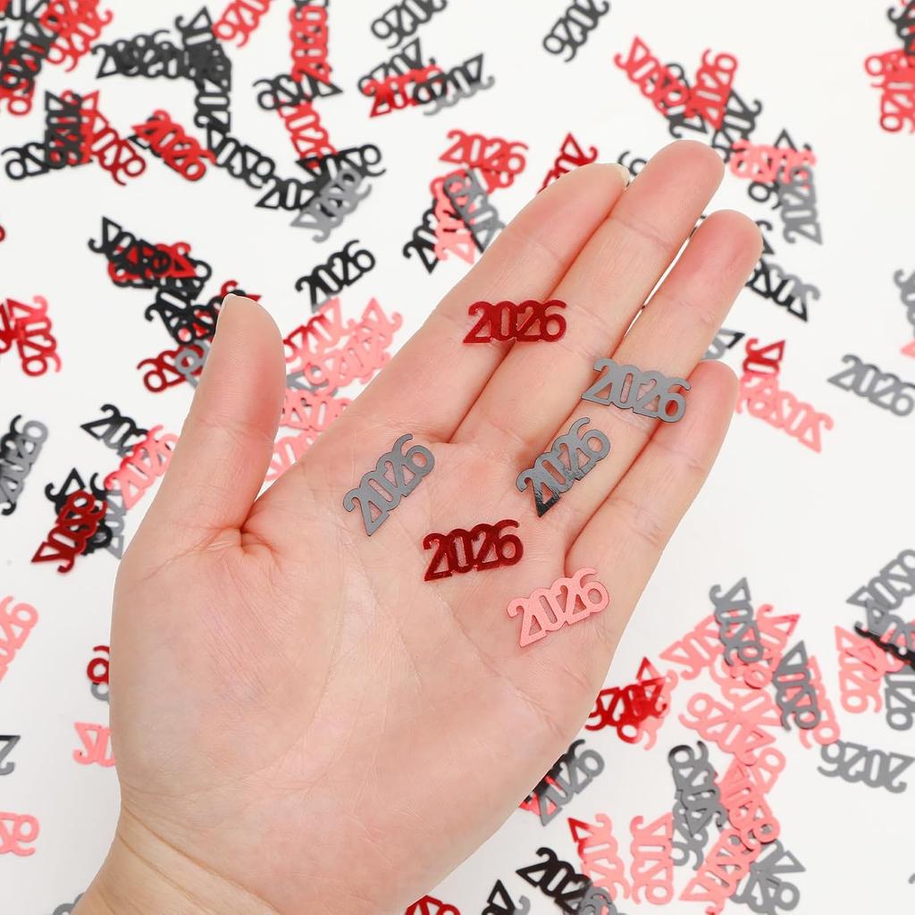 MARFOREVER Black Red 2026 Confetti, 2026 New Years Glitter Confetti Black Red 2026 New Year Table Scatters for Happy New Year Party Decorations 2026