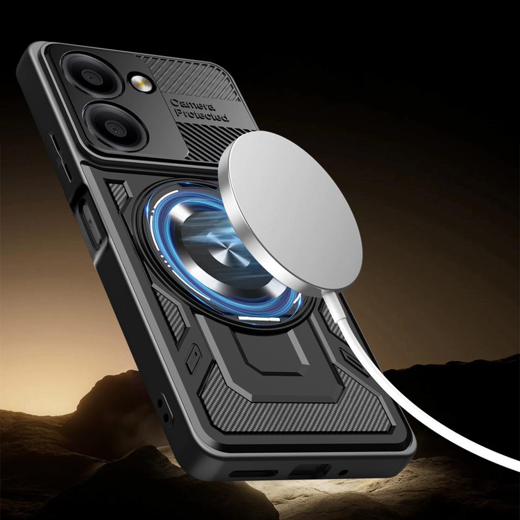 For Xiaomi Redmi A5 4G (171.7mm)/Poco C71 4G Magnetic Case Rotating Kickstand TPU+PC Phone Cover