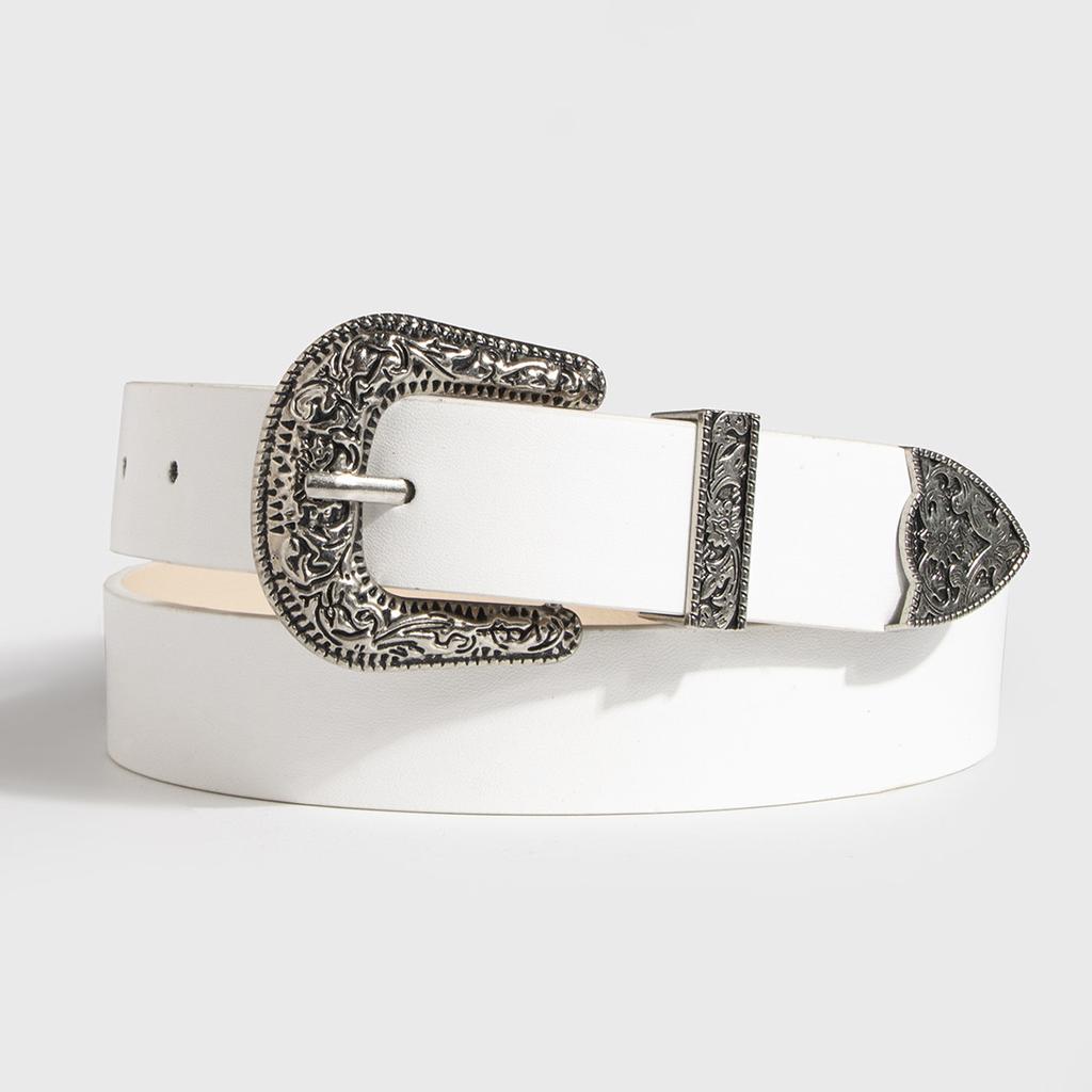 New Lady's Western Handsome Fashion Engraving Retro PU Belt Neutral Personality Trendy Women's Belt