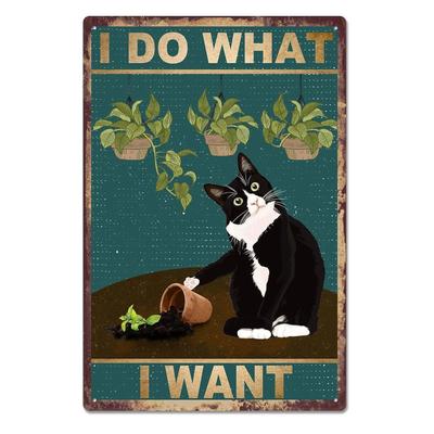Grappig Bord Ik Doe Wat Ik Wil Doen Vintage Schattige Zwarte Kat Metalen Blik voor Huis Tuin Keuken Muurkunst Decor 8x12 Inch