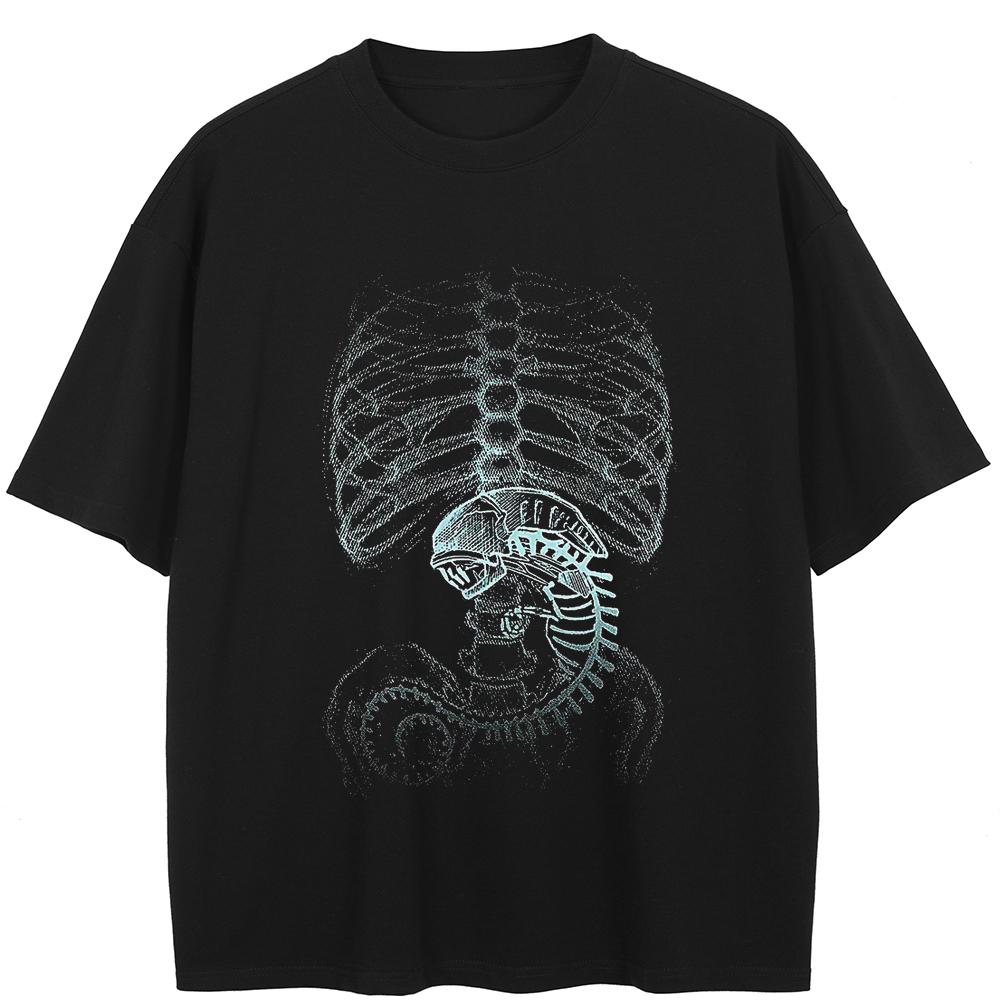 

Футболка с рисунком скелета в уличном стиле, хлопковая футболка, унисекс, топы, футболки, летняя футболка с короткими рукавами XXL