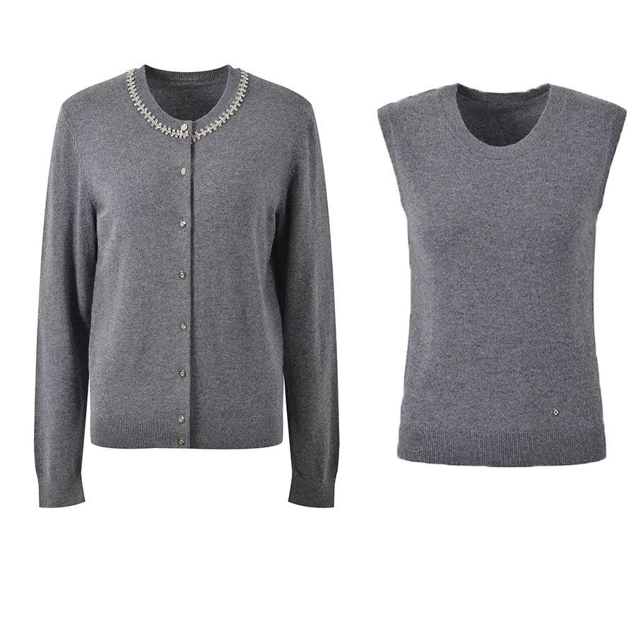 Women's French Cashmere Rhinestone Sweater & Vest Set