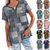 Women's Fashionable Casual Summer Plaid Print V-neck Button Short-sleeved Top