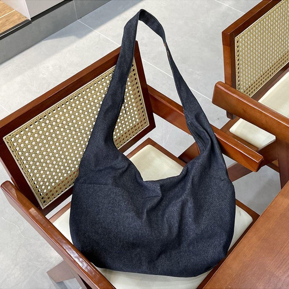 Retro Denim Canvas Bag Cloth Embroidery Tote Bag Vintage Cartoon Pattern Shoulder Bag  Travel