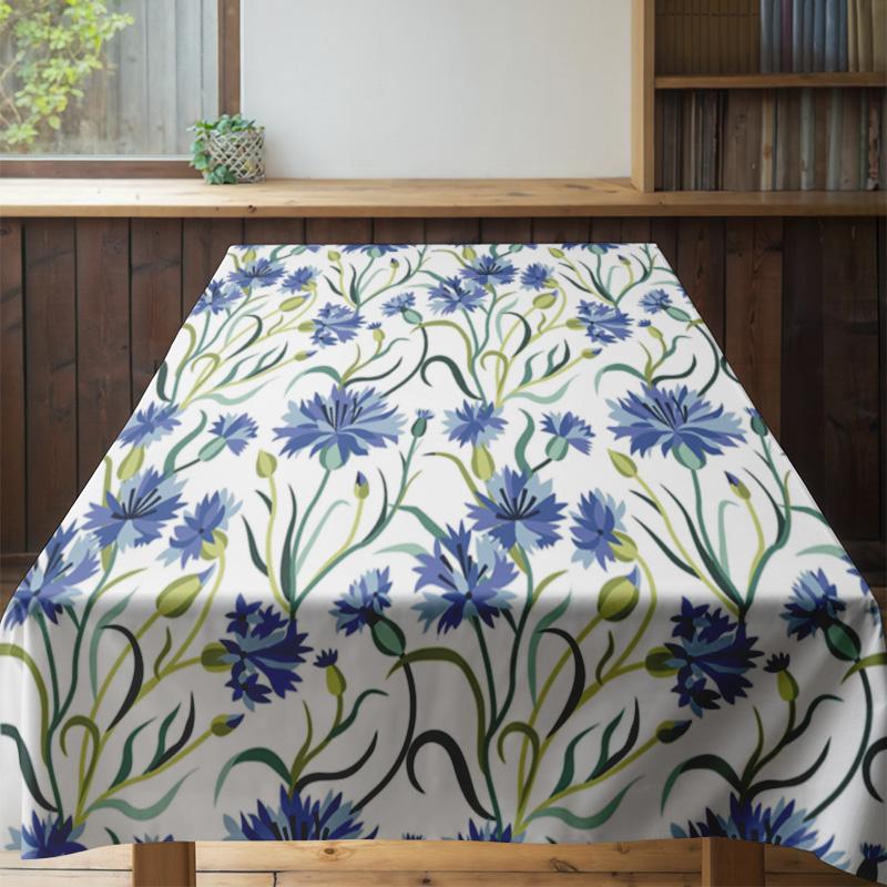 Modern Floral Tablecloth DecorationBlue White Green Leaves Flowers Printed Polyester Dining Room Decorative Blanket For Kitchen