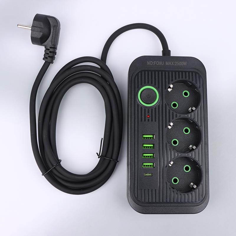 1Pc Spina UE Multipresa Presa CA Cavo di prolunga multipresa Presa elettrica con 4 porte USB Caricabatterie rapido Spina UE