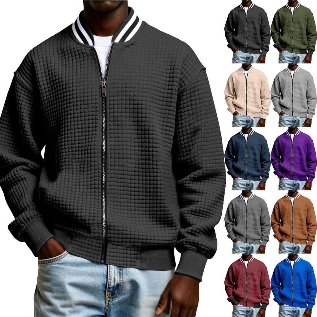 Men's Winter Solid Color Zipper Jacket Men's Casual Fashion Cardigan