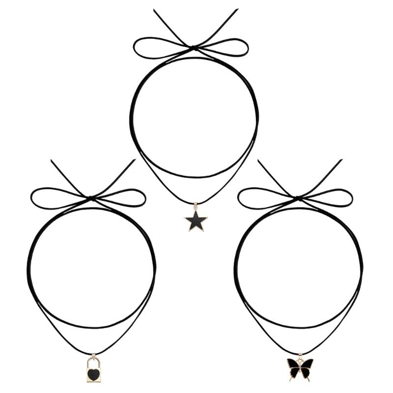 Fashionable Alloy Necklace Pentastar Shape Clavicle Chain Versatile Love Lock/Butterfly Pendant Choker Jewelry for Women