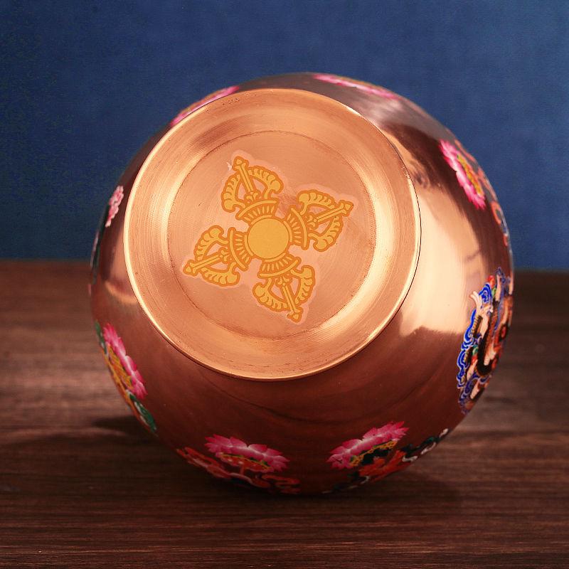 Tibetan Bottle ,Red Copper Handicraft Auspicious Tantric Spices Storage Bottle,Buddhism Religious Desktop Altars Decorative,17cm