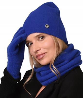 Women's Set Hat + Scarf Cowl Gloves Winter Set Warm Cornflower Blue