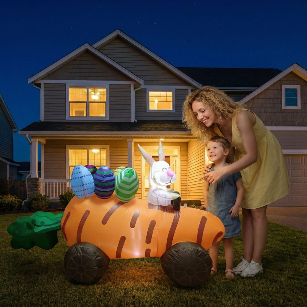 Ostern aufblasbare Karotte Auto Ei LED Leuchtende Dekorationen für Gartenpartys