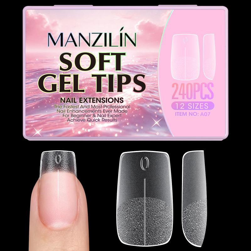 240Pcs Short Almond Soft Gel X Nail Tips Full Cover Coffin Stiletto Frosted Matte Fake Nails Press On Nails Diy Salon Manicure