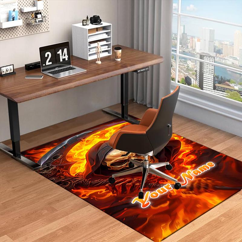 Tappetino personalizzato con nome Tema Mietitore in Fiamme Ideale per Soggiorno, Sale Giochi, Ufficio, Camera da Letto, Tappetino Design Giocoso