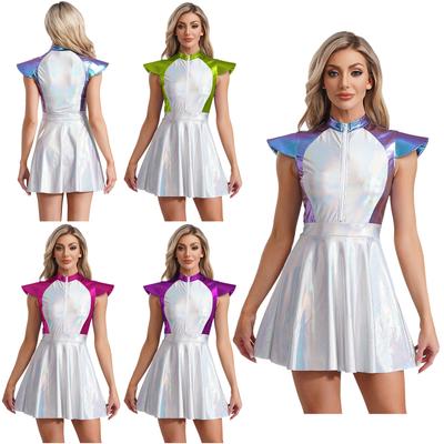 Kadın Uzaylı Giydirme Partisi Cosplay Kostümü Uzay Astronotu Cosplay Kıyafetleri A Kesim Elbise Maskeli Balo Elbisesi