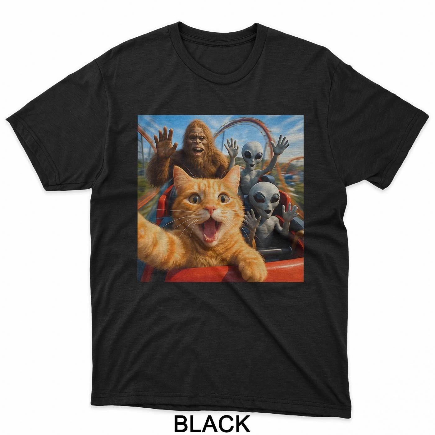 Funny Cat Selfie With Big Foot Alien Roller Coaster Meme T-Shirt S