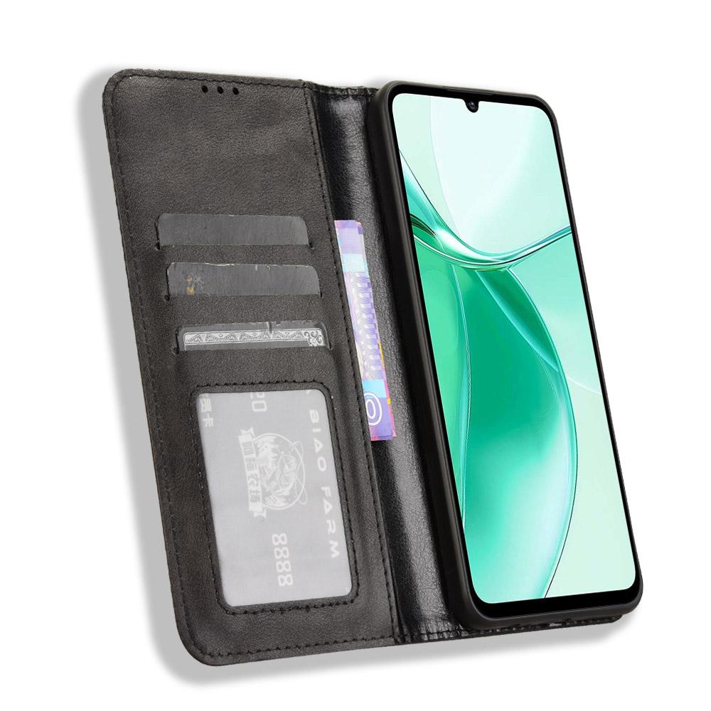 

For ZTE Blade A35/A55 Leather Case Wallet Stand Retro Texture Phone Cover Blue