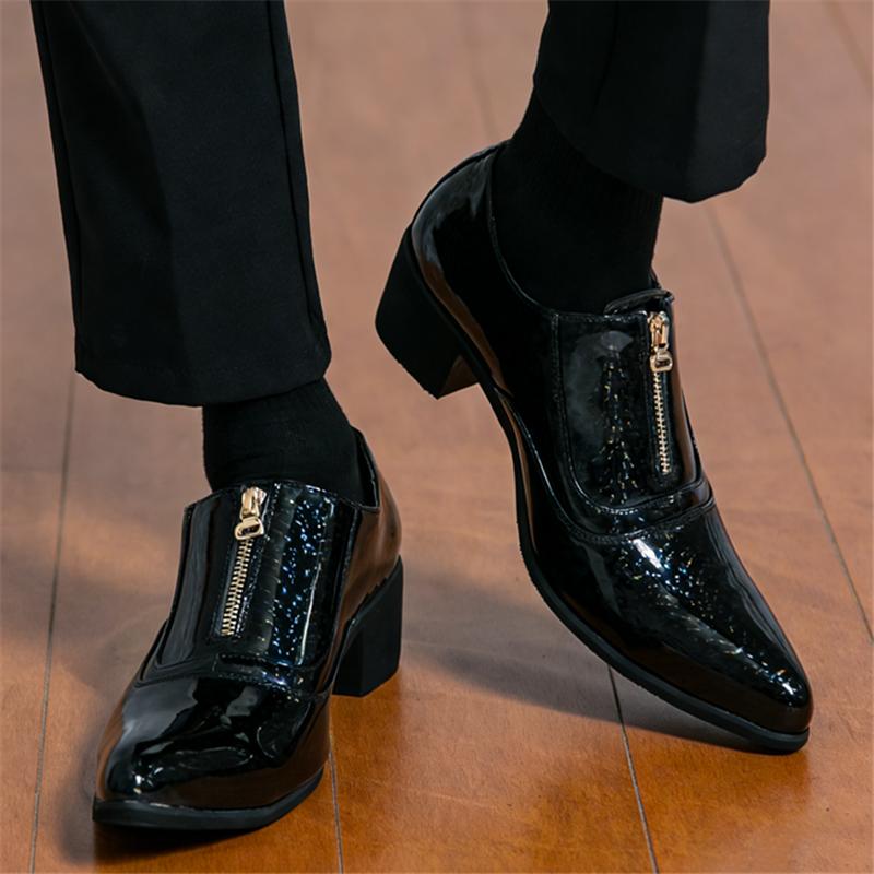 Fashion Gentleman New Men's Pointed Mirror Leather Zip Casual Shoes Designer Formal Wedding Prom Dress Homecoming Footwear