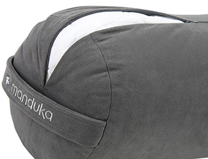 Manduka ENLIGHT Round Bolster Yoga Thunder for yoga and Cushion, (43301A022/43301A-6695), stretching. [Used]