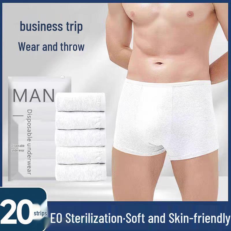 Sterilized Men's Disposable Travel Boxer Briefs - Wash-Free, Mid-Rise, Portable for Business Trips & Outdoor Activities