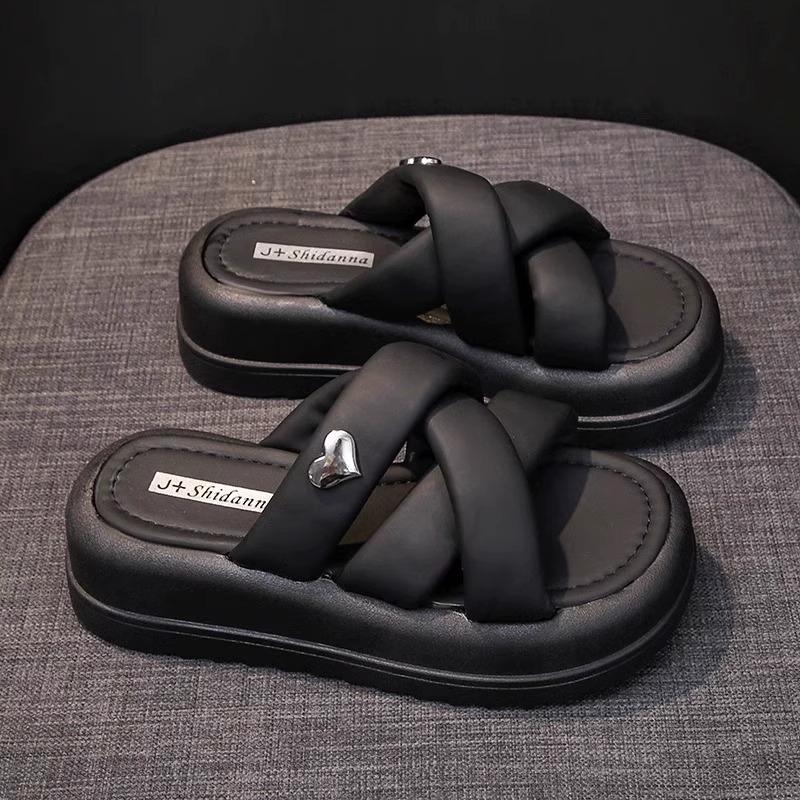 

Internet celebrity popular platform slippers women s summer wear 2025 new super fire high heel heightening sandals premium feeling sandals 35 чорний