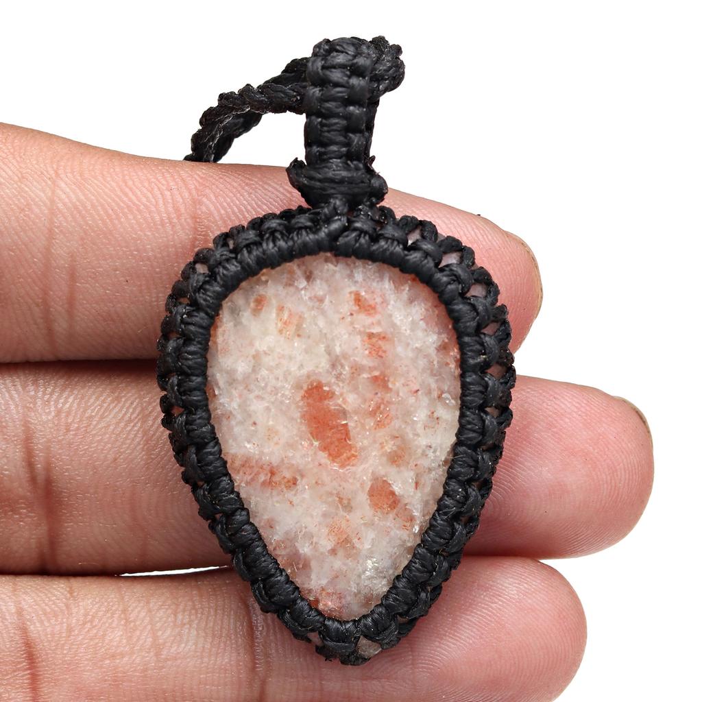 Sunstone Macrame Necklace Handmade Natural Bohemian Crystal Choker Healing