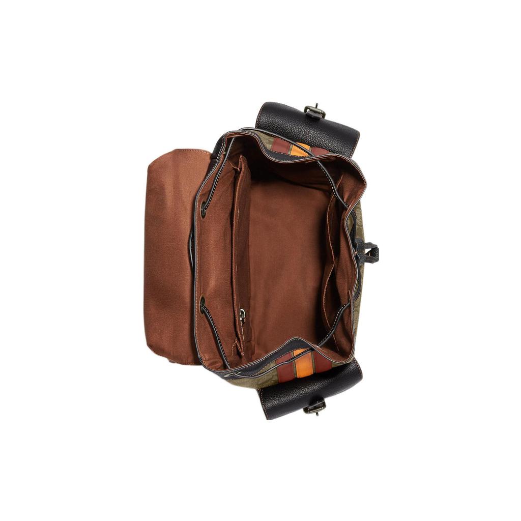 Coach Hudson 29 Classic Monogram Print Flap Drawstring Closure Canvas And Leather Backpack Men Backpack Brown Black CB902-QBV0S