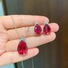 Jewelry Simulation Red Glass Earrings Necklace Set Stud Earrings Main Stone 10 * 14 Pendant 13 * 18