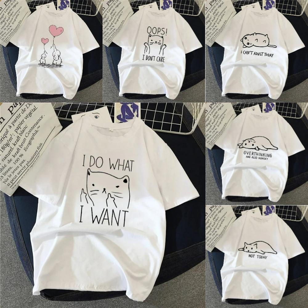 Women T Shirt Cartoon Cat Group Printed TShirt Casual Short Sleeve Couples TShirt Funny Cat Streetwear Largesized Tshirt