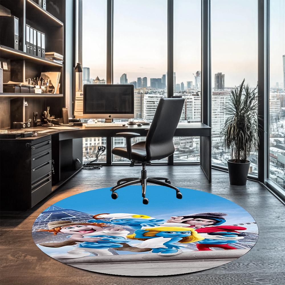 The Smurfs Printed Round Rug Carpet Chair Rug Area Rug Entryway Doormats,for Office Chair Living Room Bedroom Kitchen Room.