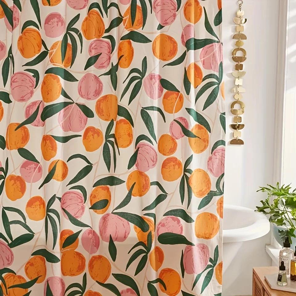 Díszítse fürdőszobáját ezzel az élénk narancssárga almás zuhanyfüggönnyel, kampókkal!