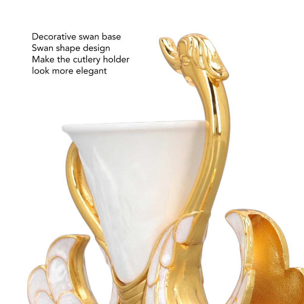 7pcs Gold Swan Base Fork Holder Zinc Alloy Decorative Swan Flatware Swan Base Holder  Fruit Salads